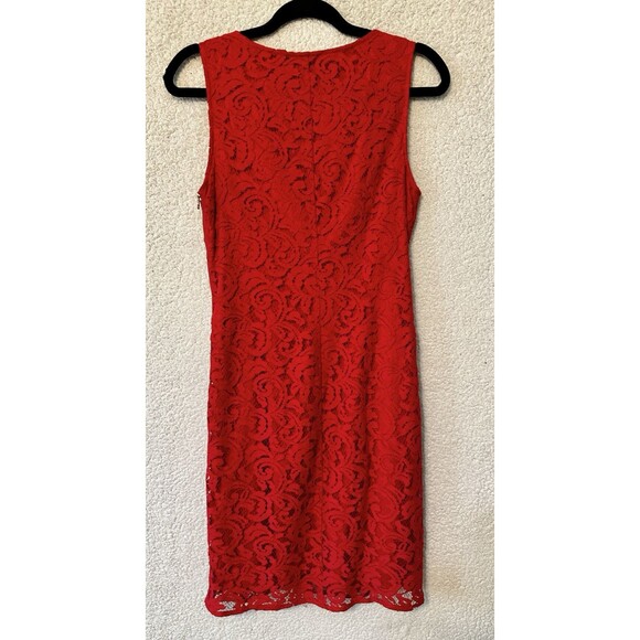 ADRIANNA PAPPELL Red Lace Ruched Exposed‎ Side Zip Stretch Bodycon Dress 8 US - Picture 6 of 13